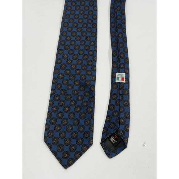Robert Talbott Italy Geometric Medallion Pattern Men Blue Silk Tie Heavy Madder
